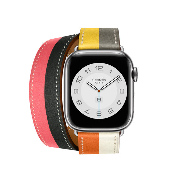 Compatible with Apple Watch Hernès - 41mm Orange/Blanc Swift Leather Casaque Double Tour