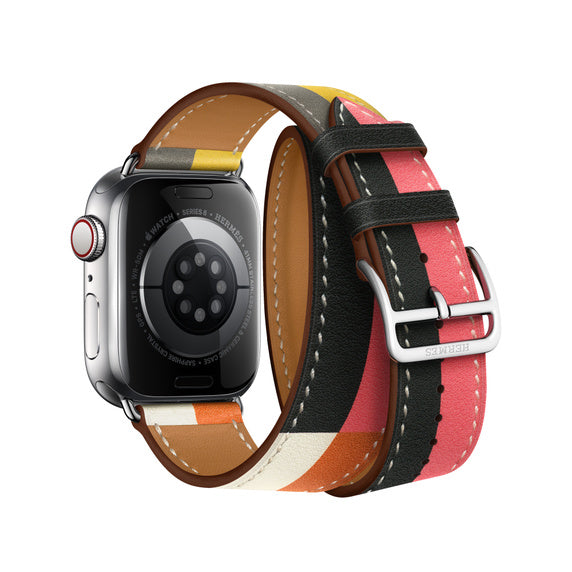 Compatible with Apple Watch Hernès - 41mm Orange/Blanc Swift Leather Casaque Double Tour