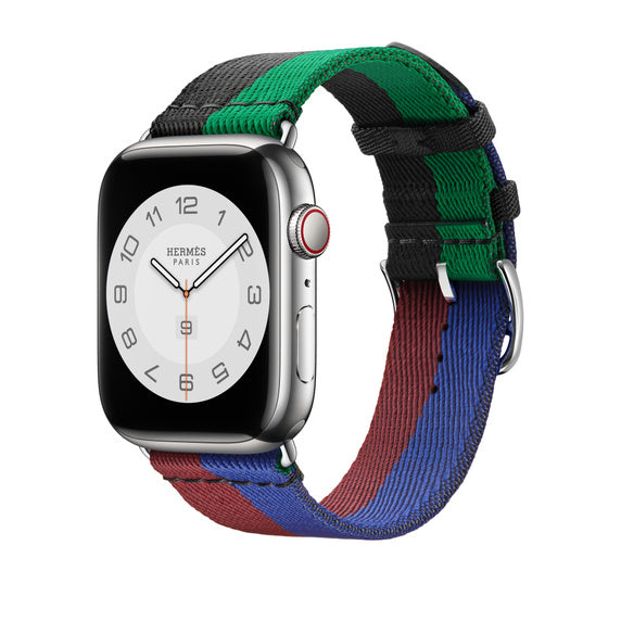 Compatible with Apple Watch Hernès - 45mm Rouge H/Bleu Saphir Casaque Single Tour