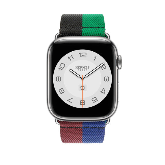 Compatible with Apple Watch Hernès - 45mm Rouge H/Bleu Saphir Casaque Single Tour