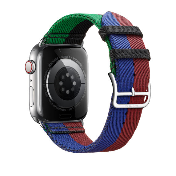 Compatible with Apple Watch Hernès - 45mm Rouge H/Bleu Saphir Casaque Single Tour