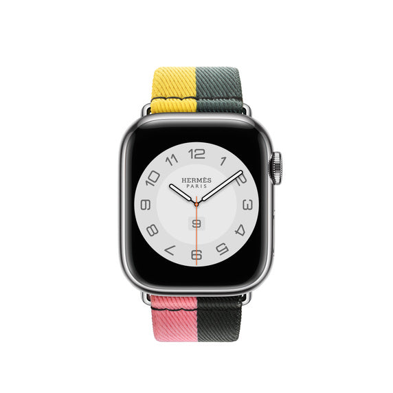 Compatible with Apple Watch Hernès - 41mm Rose Azalée/Noir Casaque Single Tour