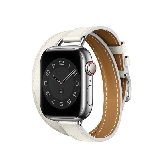 Compatible with Apple Watch 41mm Blanc Swift Leather Attelage Double Tour