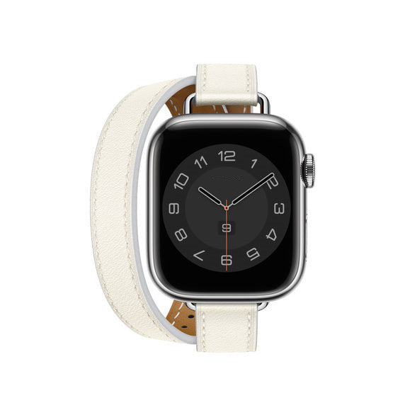 Compatible with Apple Watch 41mm Blanc Swift Leather Attelage Double Tour