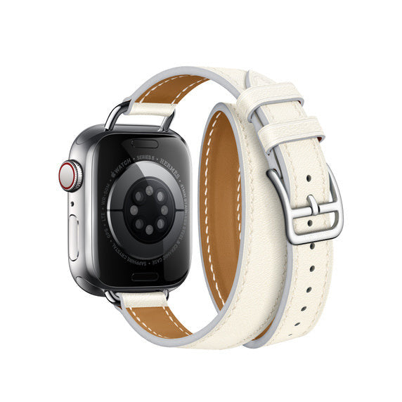 Compatible with Apple Watch 41mm Blanc Swift Leather Attelage Double Tour