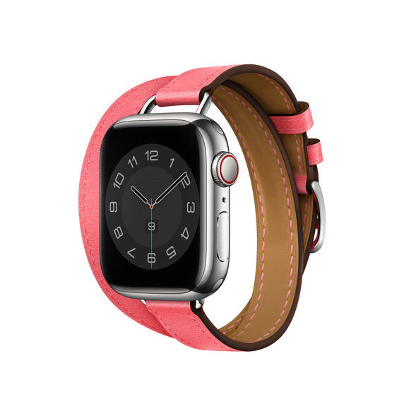 Compatible with Apple Watch 41mm Rose Azalée Swift Leather Attelage Double Tour