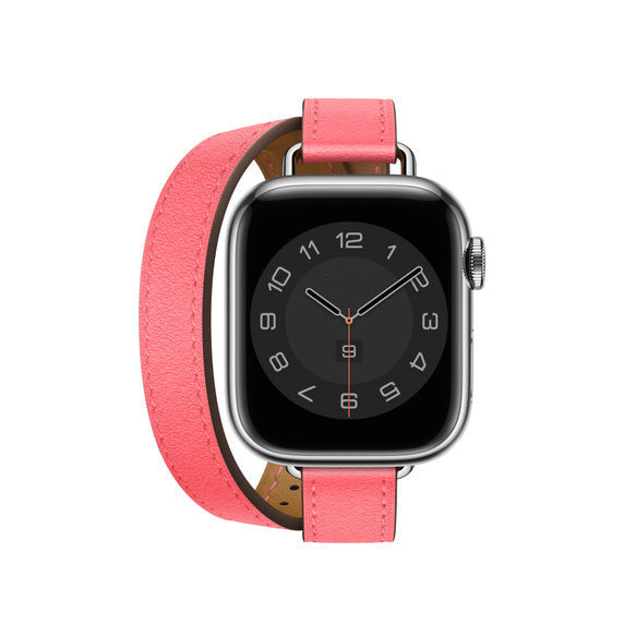 Compatible with Apple Watch 41mm Rose Azalée Swift Leather Attelage Double Tour