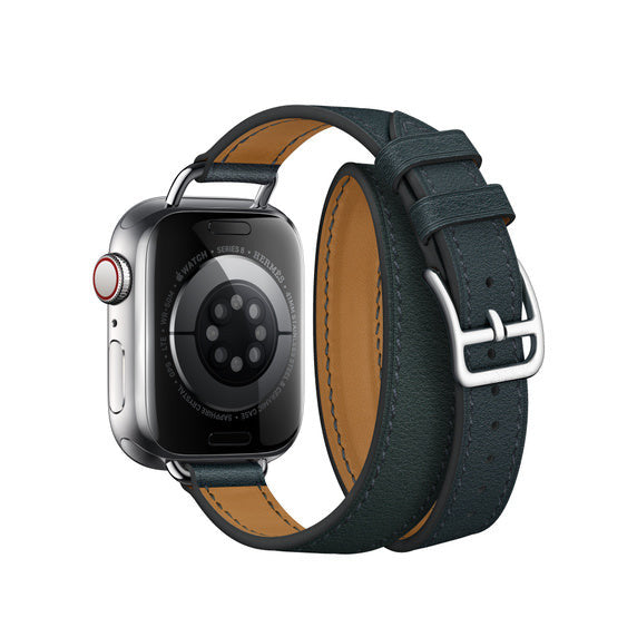 Compatible with Apple Watch 41mm Vert Rousseau Swift Leather Attelage Double Tour