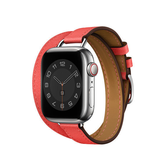 Compatible with Apple Watch 41mm Rose Texas Swift Leather Attelage Double Tour