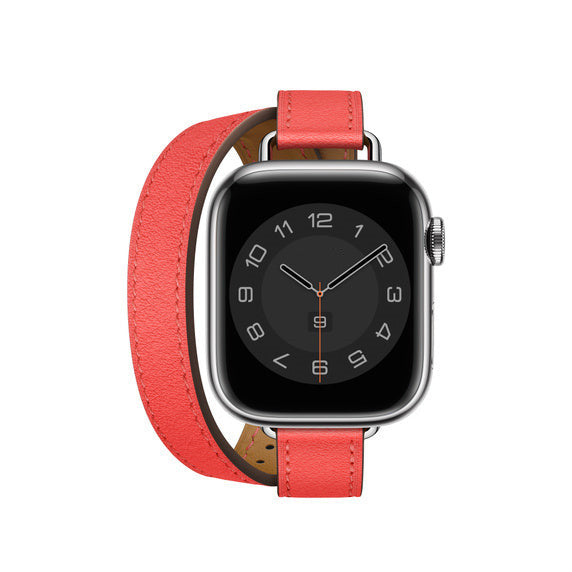 Compatible with Apple Watch 41mm Rose Texas Swift Leather Attelage Double Tour