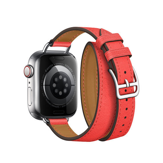 Compatible with Apple Watch 41mm Rose Texas Swift Leather Attelage Double Tour