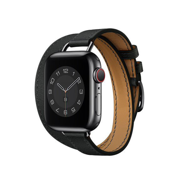 Compatible with Apple Watch 40mm Noir Swift Leather Attelage Double Tour