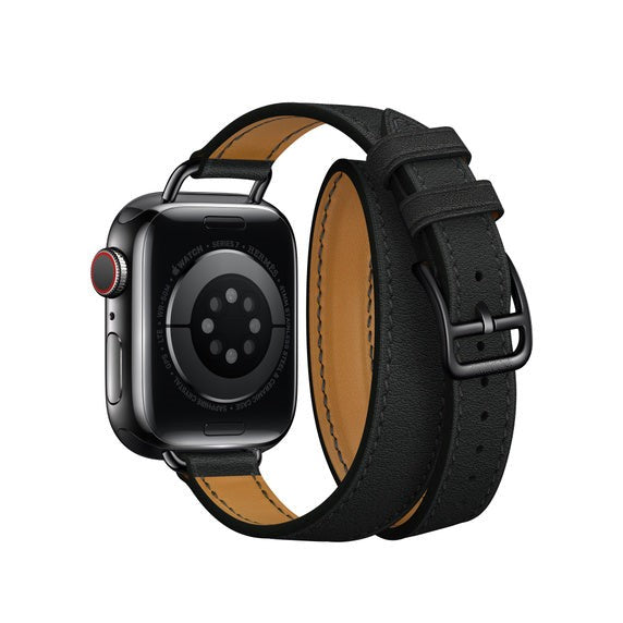 Compatible with Apple Watch 40mm Noir Swift Leather Attelage Double Tour