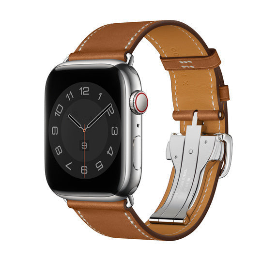 Compatible with Apple Watch 45mm Fauve Barénia Leather Single Tour Deployment Buckle