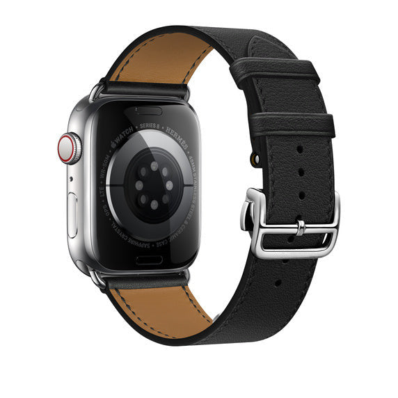 Compatible with Apple Watch 45mm Noir Swift Leather Single Tour Deployment Buckle