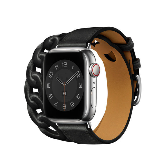 Compatible with Apple Watch 41mm Noir Swift Leather Gourmette Double Tour