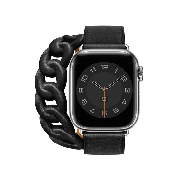 Compatible with Apple Watch 41mm Noir Swift Leather Gourmette Double Tour