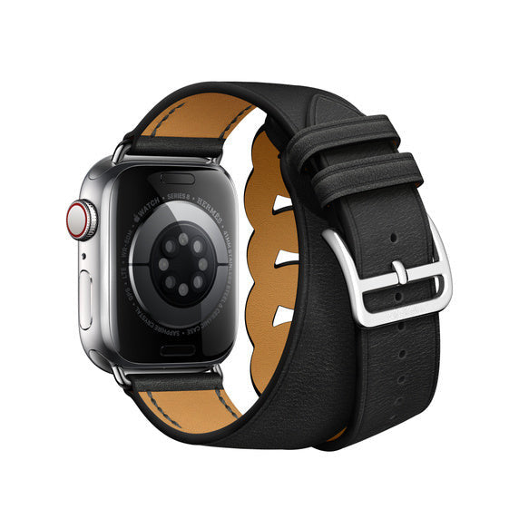 Compatible with Apple Watch 41mm Noir Swift Leather Gourmette Double Tour