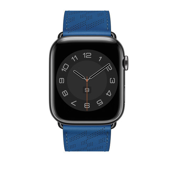 Compatible with Apple Watch 45mm Bleu de France Swift Leather H Diagonal Single Tour