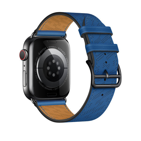 Compatible with Apple Watch 45mm Bleu de France Swift Leather H Diagonal Single Tour