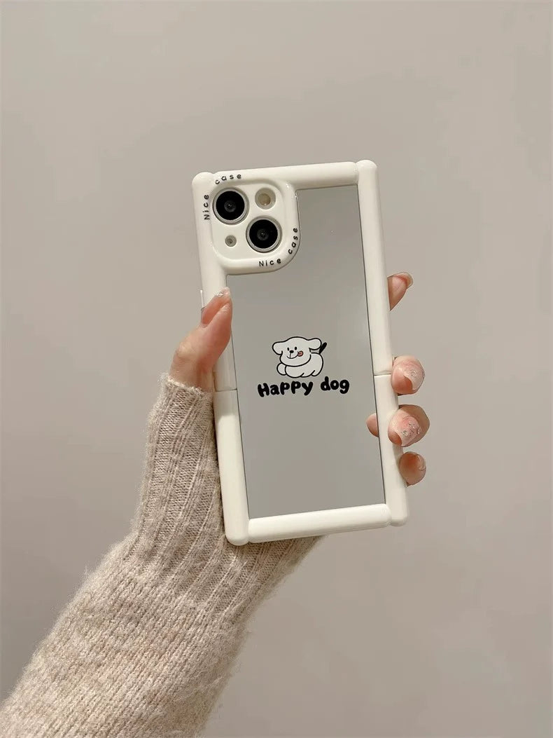 Casezly Mirror Cat Dog iPhone 15 Case with Hidden Stand