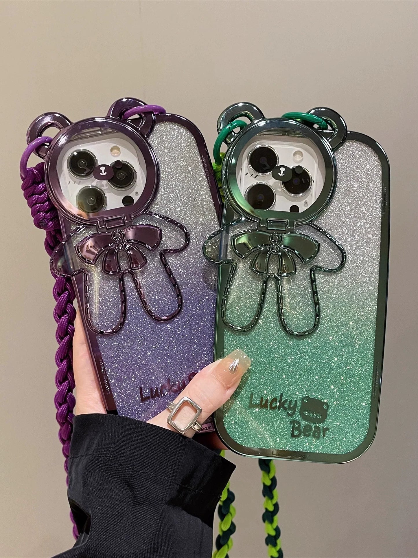 Casezly Cute Glitter Bear iPhone Case with Sling