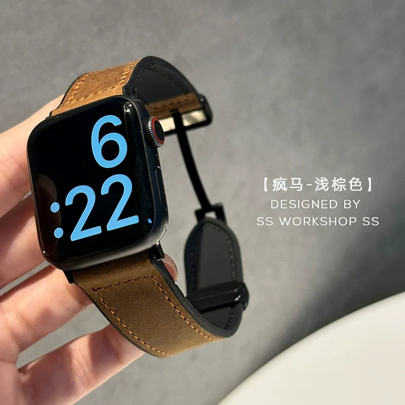 Casezly Premium Magnetic Leather Silicone Band for Apple Watch