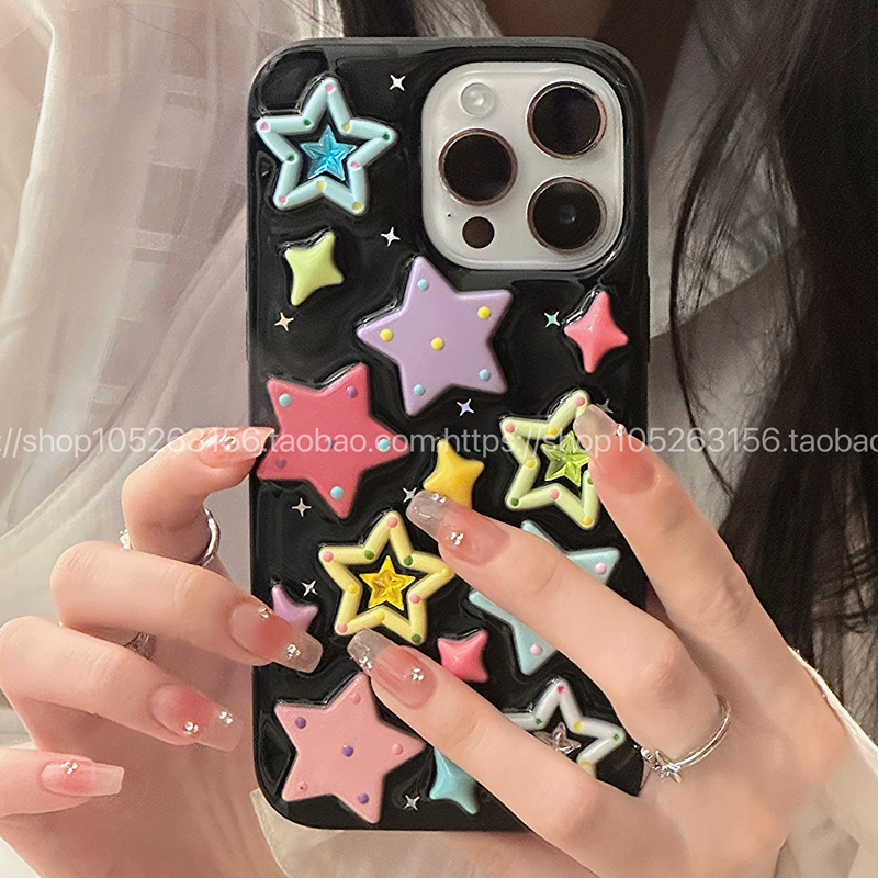 Casezly Dopamine Colorful Stars iPhone 15/14 Pro Max Case for iPhone 13 Mini/12 Mini/11