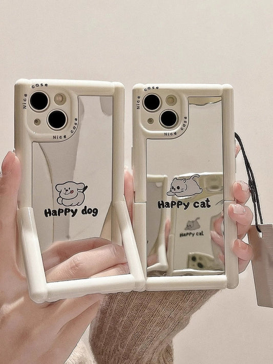 Casezly Mirror Cat Dog iPhone 15 Case with Hidden Stand