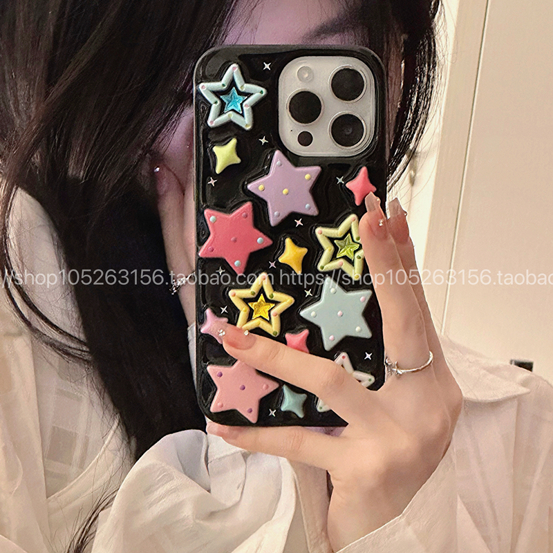 Casezly Dopamine Colorful Stars iPhone 15/14 Pro Max Case for iPhone 13 Mini/12 Mini/11