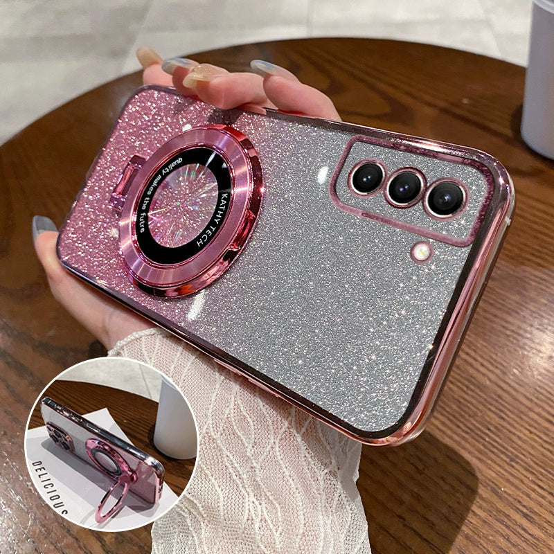 Casezly Transparent Glitter Stand Case for Samsung S22