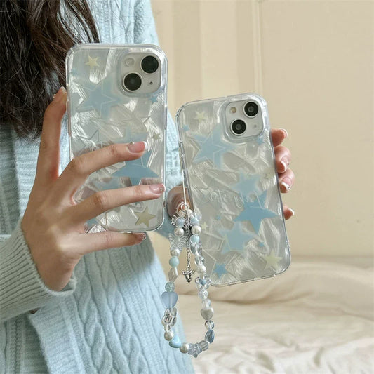 Casezly Blue Star Pearl Bracelet Case for Samsung S24/S23