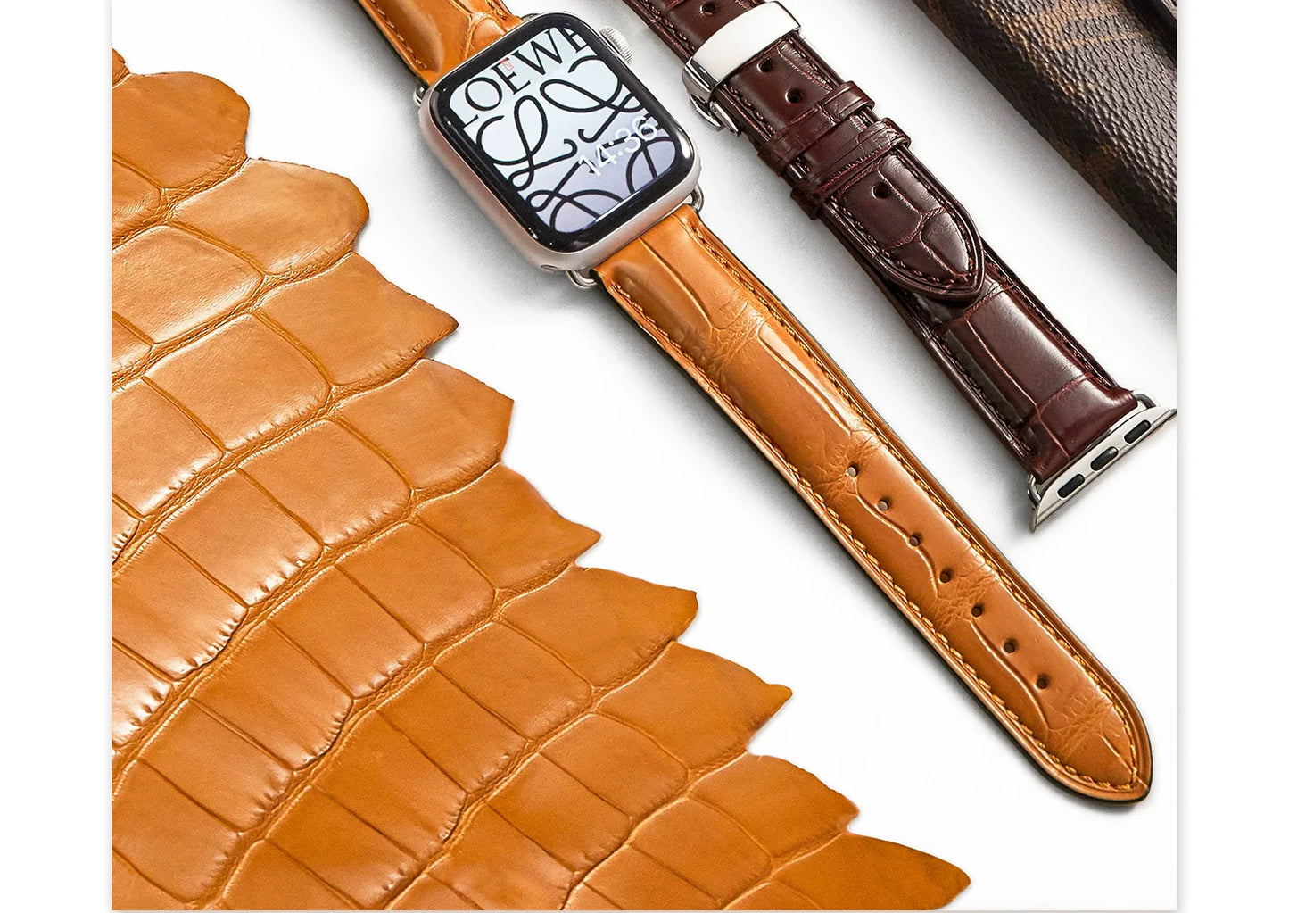 Casezly Crocodile Leather Band for iWatch S9/S8, Luxury Brand