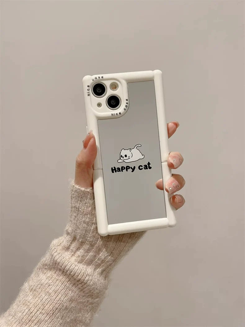 Casezly Mirror Cat Dog iPhone 15 Case with Hidden Stand