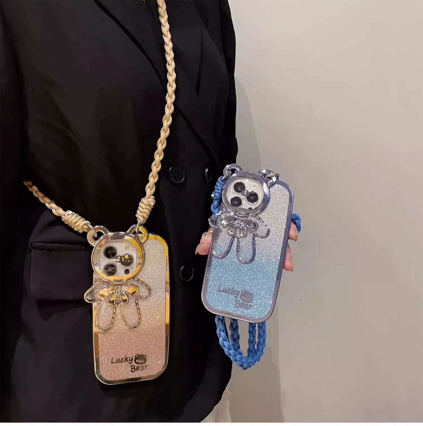 Casezly Cute Glitter Bear iPhone Case with Sling