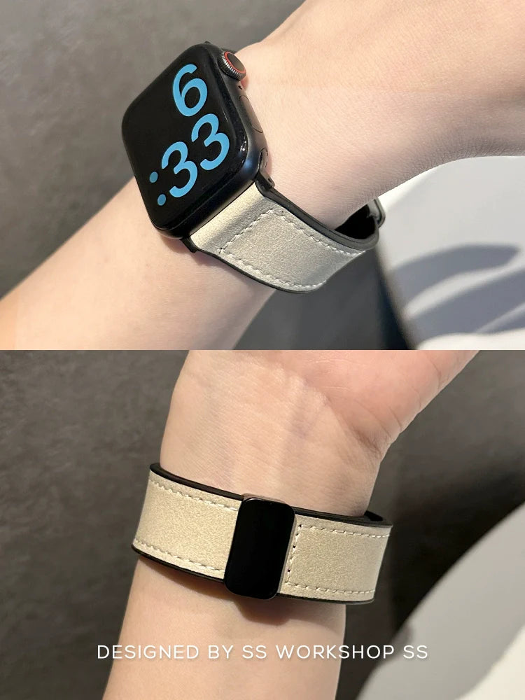 Casezly Premium Magnetic Leather Silicone Band for Apple Watch