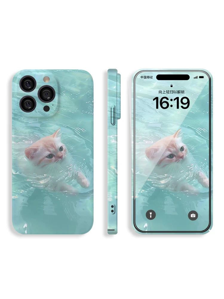 Casezly Cute Cat Phone Case for iPhone 15 Pro Max iPhone 14 Simple 13 Film 12 Full 11