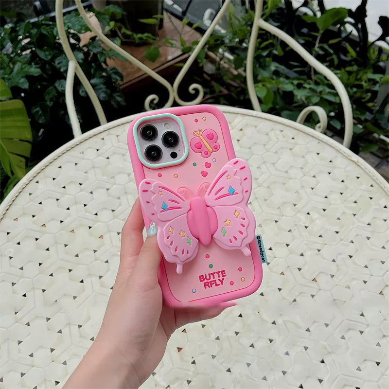 Casezly Silicone Butterfly Stand Phone Case iPhone 14 Pro Max/13 Pink