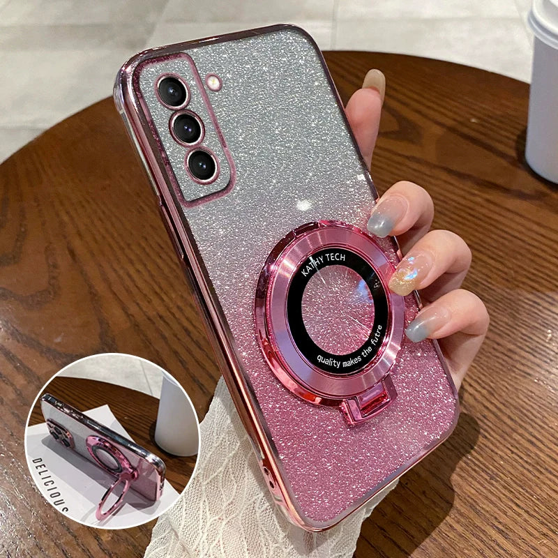 Casezly Transparent Glitter Stand Case for Samsung S22