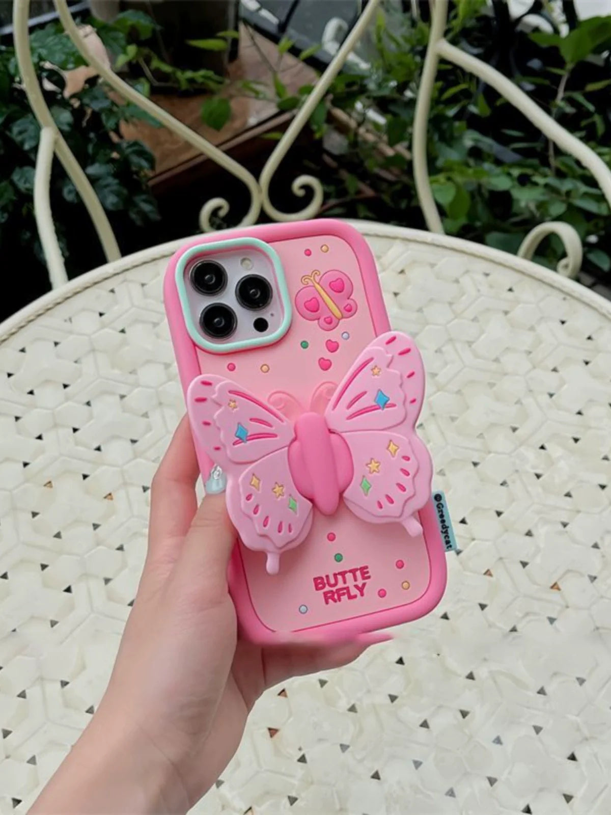 Casezly Silicone Butterfly Stand Phone Case iPhone 14 Pro Max/13 Pink