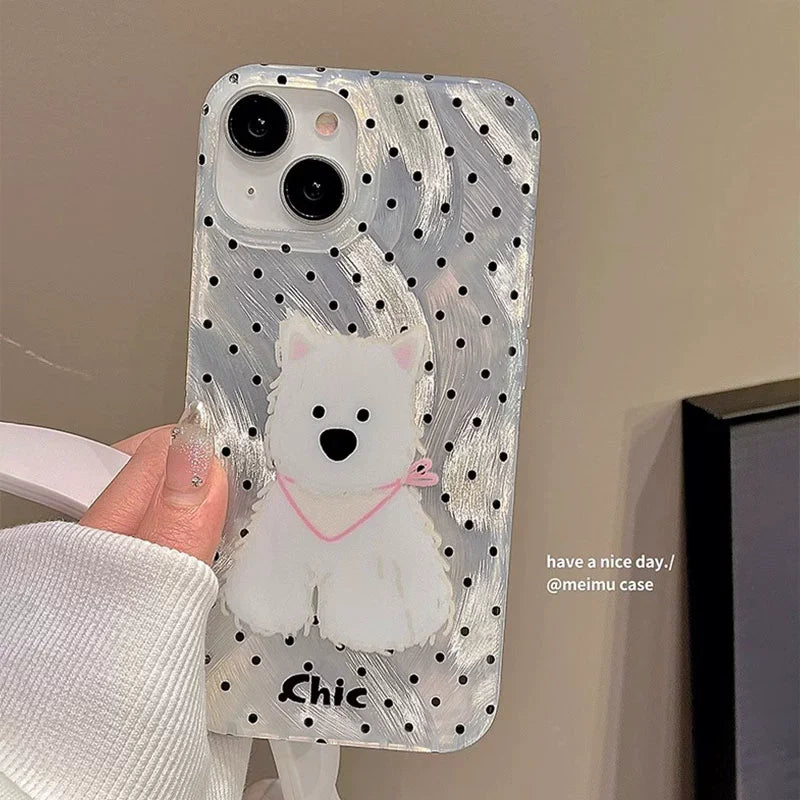 Casezly Korean Dot Highland Dog Case for Samsung S24/S23