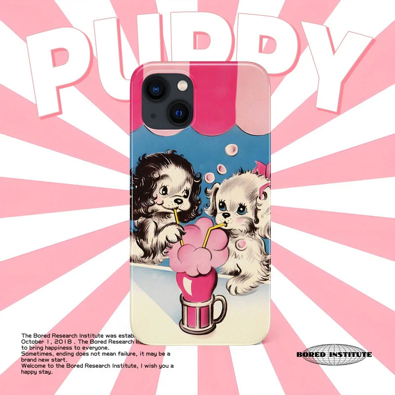 Casezly Vintage Cute Retro Dog IMD Soft Case iPhone 15/14 Pro Max/13/12/11/XS/XR