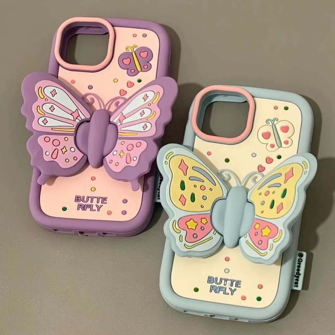 Casezly Silicone Butterfly Stand Phone Case iPhone 14 Pro Max/13 Pink