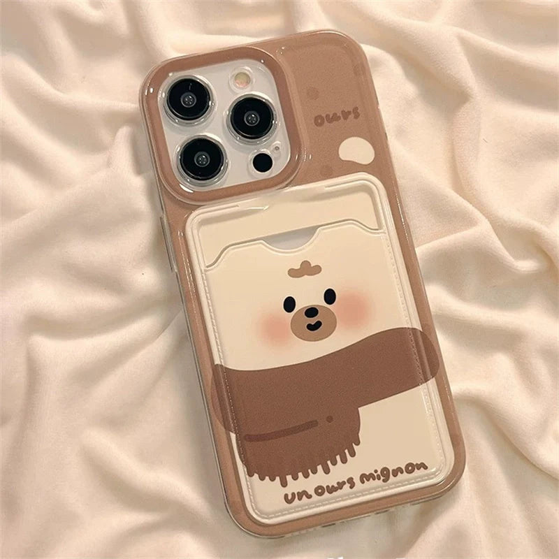 Casezly Cute Bear Card Holder Silicone Phone Case for Samsung