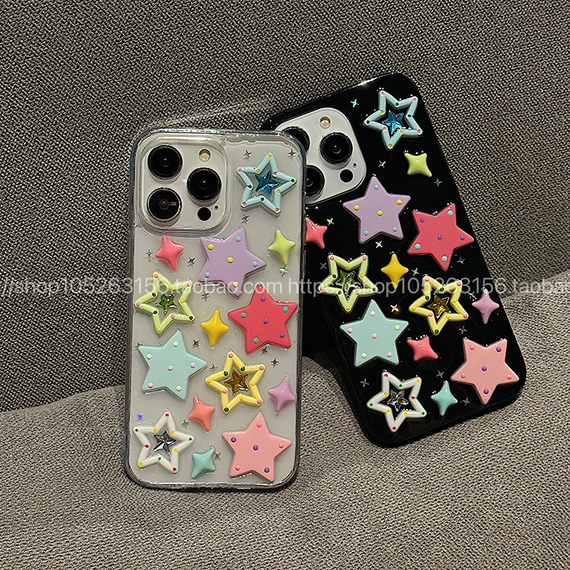 Casezly Dopamine Colorful Stars iPhone 15/14 Pro Max Case for iPhone 13 Mini/12 Mini/11