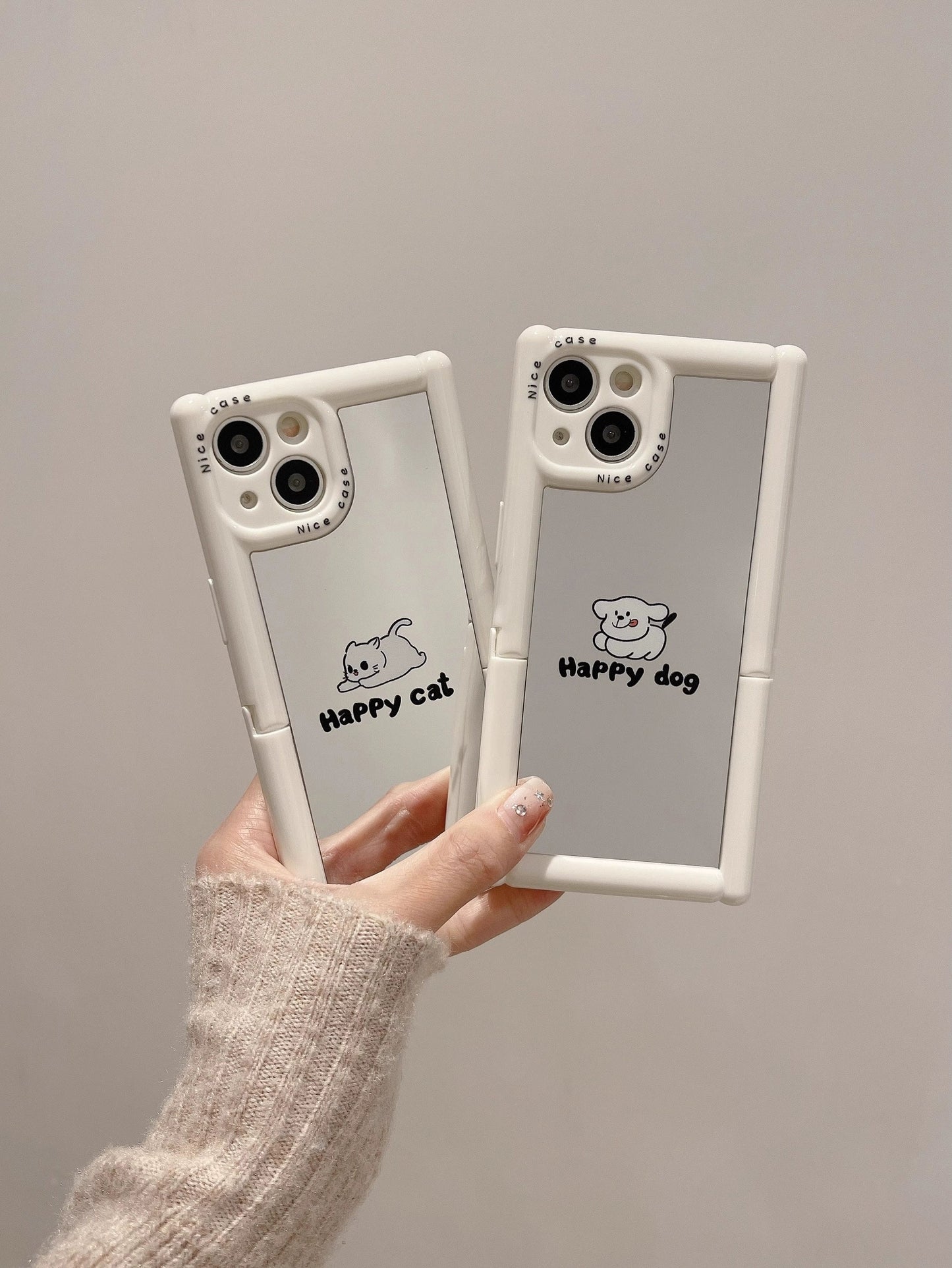 Casezly Mirror Cat Dog iPhone 15 Case with Hidden Stand