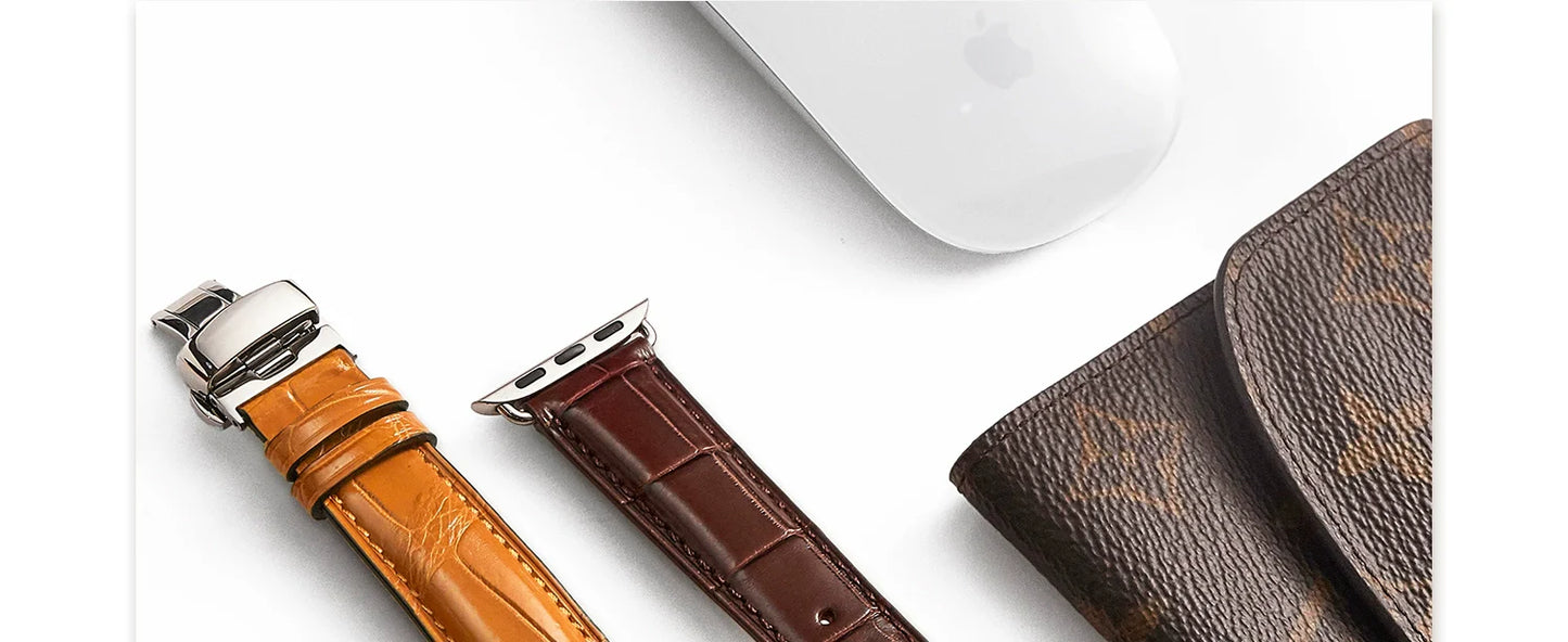 Casezly Crocodile Leather Band for iWatch S9/S8, Luxury Brand